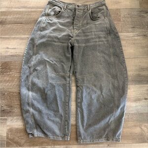 We The Free Washed Gray High-Rise Barrel Jeans